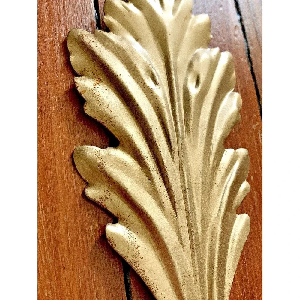 Vtg Metal Acanthus Leaf MCM Wall Candle Sconces Pair Gold Hollywood Regency 15